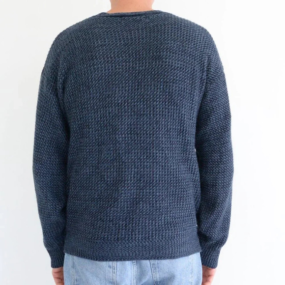 Vintage David Taylor Navy Fine Knit 3D Eclectic Grandpa V Neck Sweater Medium - Picture 2 of 9